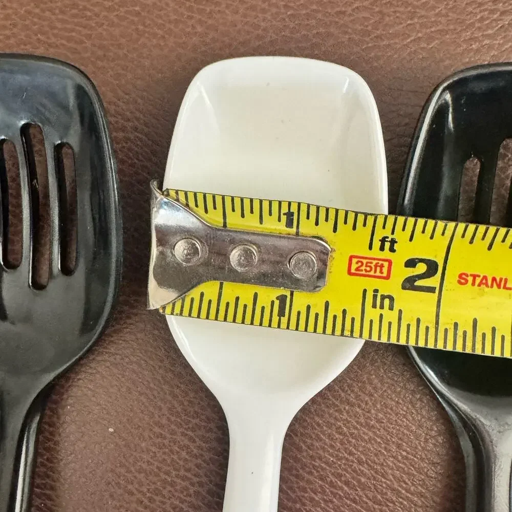 3 Hutzler Mini Slotted & Solid Spoons White Black Melamine #516 #517 Vintage